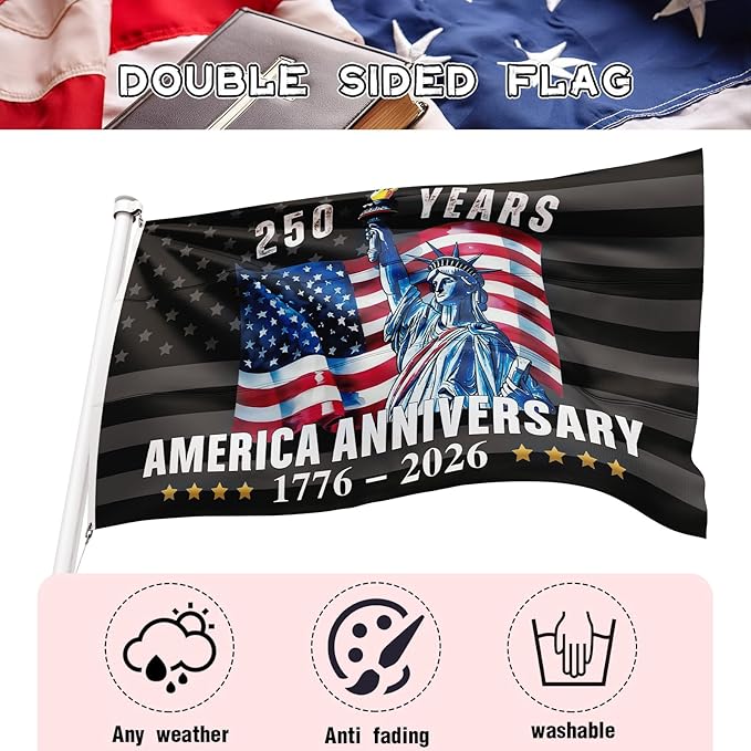 250 Years America Garden Flag, 3x5Ft 250th Anniversary USA Patriotic Outdoor Flags, 1776-2026 Commemorative Double Sided 3-Ply Banner Decorations Gift for Family Friends