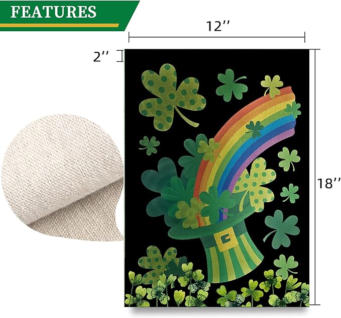 St Patricks Day Garden Flag, Double Sided Burlap Top Hat St Patrick's Day Garden Flag,12x18 Inch Small Sharmrock Vertical Spring Summer Holiday Yard Outdoor Home Decoration