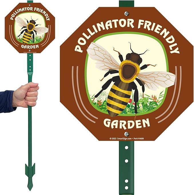 SmartSign 10 x 10 inch Pollinator Friendly Garden Sign & Stake Kit, 40 mil Laminated Rustproof Aluminum, 3 foot Stake, Set of 1, For Yard, Lawn, Made in USA