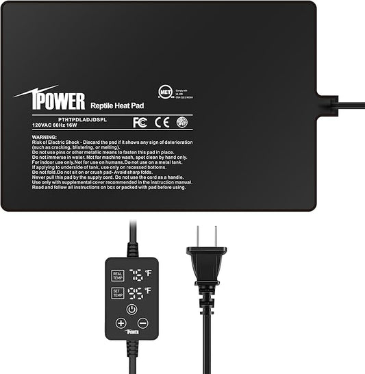 iPower 8 by 12 Inch 16W Reptile Heating Pad with Adjustable Thermostat, Under Tank Warmer Terrarium Heat Mat for Turtles/Snakes/Lizards/Frogs, and Other Reptiles