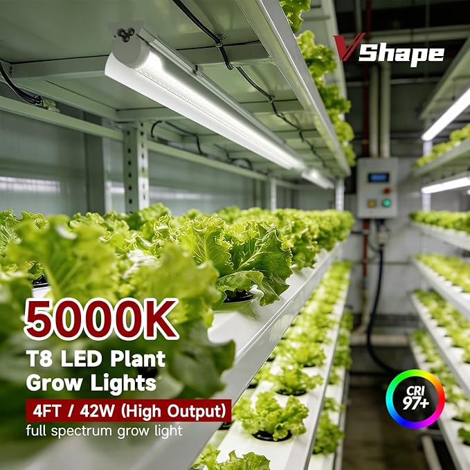 8 Pack LED Grow Light 4FT, 5000K Full Spectrum, 336W(8 x 42W), Linkable Growing Lamp Fixture, T8 Grow Lights for Indoor Plants, Seed Starting, Vegetables