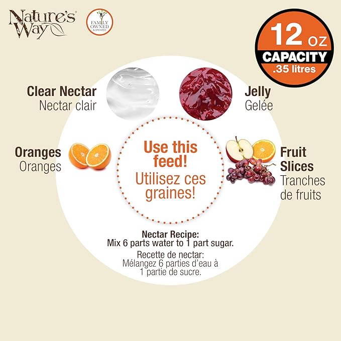 Nature’s Way Multi-Station Oriole Feeding Center with Ant Moat & Weather Baffle, Metal & Plastic Wild Bird Feeder, 12 oz Nectar Capacity, Orange