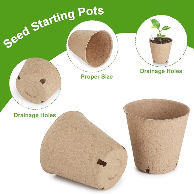65 Pcs Organic Peat Pots, 3.15 Inch Nursery Pot, Round Plant Seedling Pots with Drainage Holes, Small Seed Starting Starter Tray Bulk, Garden Germination Container with 65 Planting Labels