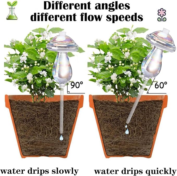 Plant Watering Globes 4 Pack, Self Watering Planter Insert, Mushroom Self Watering Globes for Indoor & Outdoor Plants, Top-Fill Watering, Watering Bulbs Made from Hand-Blown Durable Glass