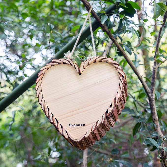 Mason Bee House, Heart-Shaped Wooden Bee House with Bamboo Tubes, Nesting Aid for Wild Bees, Natural Hanging Habitat for Pollinators, Increases Productivity in Your Garden, Brown