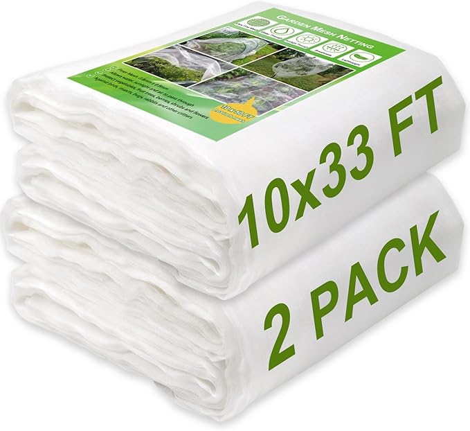 Thicker Garden Mesh Netting, 2 Pack 10x33Ft Ultra Fine Garden Netting Mesh Barrier Protection Netting for Vegetable Plants Fruits Flowers Crops Row Cover Raised Bed Fabric Screen Protection Net Cover