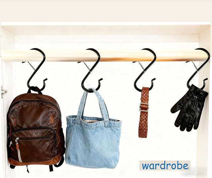 15 Pack S Hooks for Things Hanging, 3.5 inch Heavy Duty Metal S Hooks with Safety Buckle, S Shaped Hooks Pot Rack Closet Hooks for Hanging Plants, Kitchen Utensil, Pot, Pans, Garden Tools (Black)
