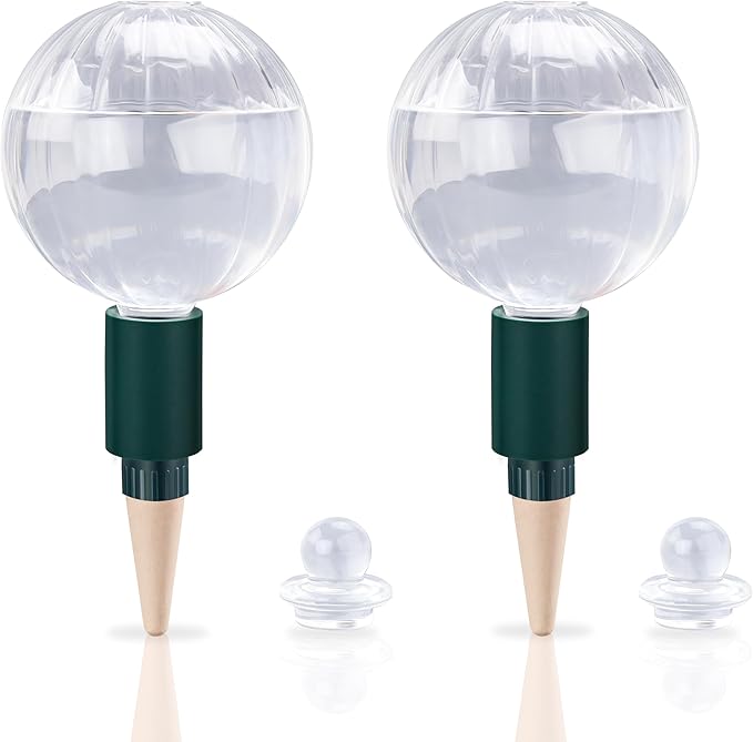 23 oz Extra Large Plant Watering Globes Top Fill, Clear Glass Water Bulbs with Terracotta Spikes Adapter, Slow Release Vacation Plant Watering Devices, Automatic Drip Irrigation, 2 Pack
