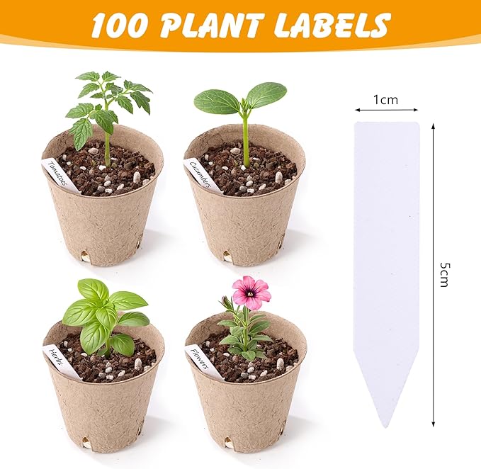 90-Pack 3.15 Inch Peat Pots for Seedlings with 100Plant Labels, Seed Starter Pots with Drainage Holes, Nursery Pots for Garden Planting