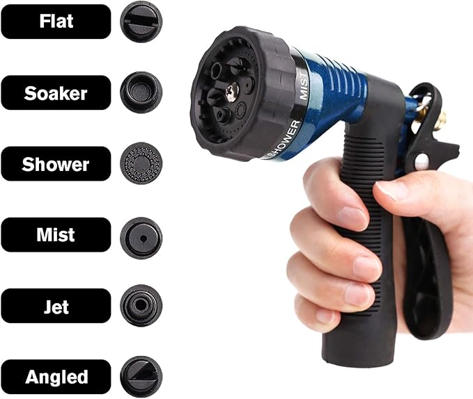 GREEN MOUNT Water Hose Nozzle Spray Nozzle, Metal Garden Hose Nozzle with Adjustable Spray Patterns
