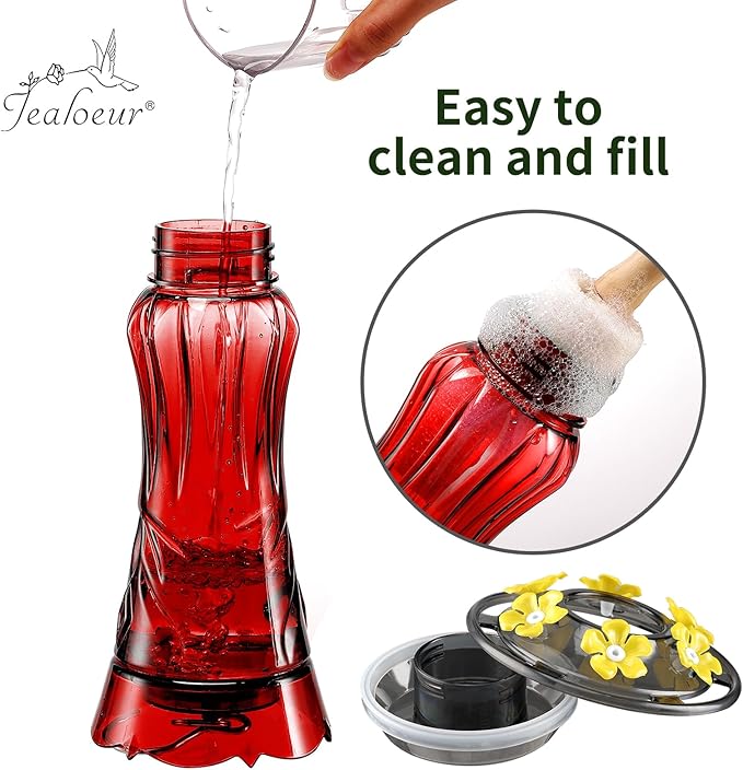 Hummingbird Feeders for Outdoors, Durable Hanging Humming Birds Feeders with 6 Bee Guard Feeding Ports & Built-in Ant Moat, Easy to Clean, Ideal for Garden Decor, 18 OZ, (1, Red)