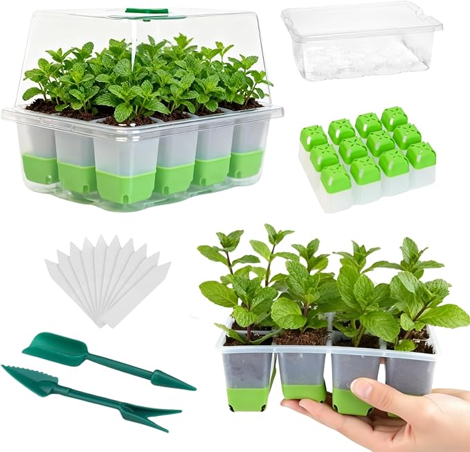 Silicone Seed Starter Tray with Humidity Dome, Indoor Seedling Starter Kit, 5-Pack Flexible Germination Trays - Adjustable Vent, Reusable & Dishwasher Safe for Herbs/Vegetables/Flowers