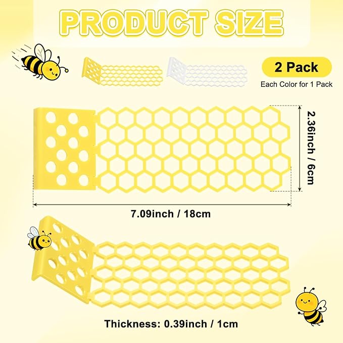 2-Pack Floating Bee Island, 18x6cm/7.09x2.36 Inch Plastic Floating Bee Watering Station for Feeding/Butterfly Bath/Outdoor Garden Decor [White, Yellow]