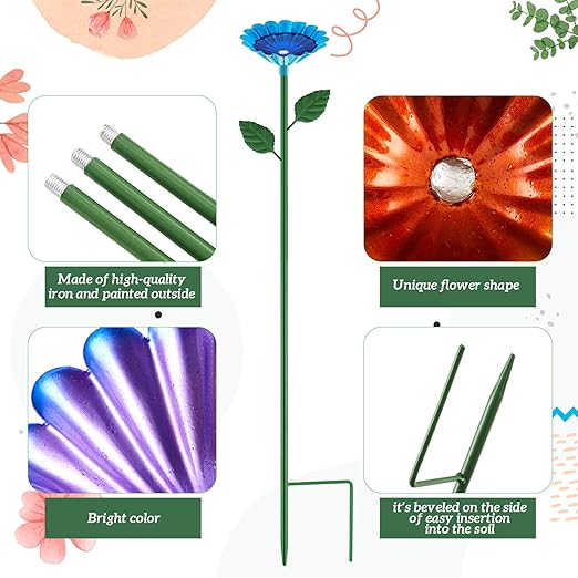 8 Pcs Large Bee Watering Station 25 x 2.6 Inch Metal Vivid Flower Bee Water Feeder for Garden Butterfly Feeders for Outdoors Colorful Butterfly Bath Bowl for Bird Insect Outside Yard