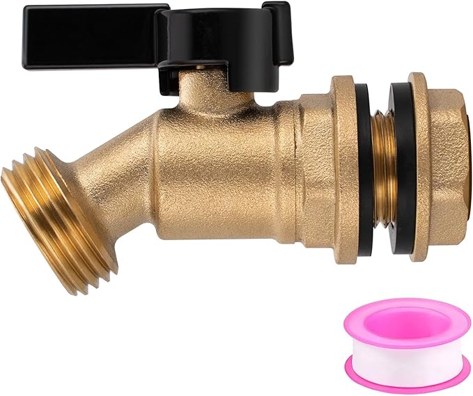 Rain Barrel Spigot Kit 3/4" GHT Lead-Free Brass Water Barrel Spigot,Leakproof Garden Hose Connector Bulkhead Fitting with Drain Valve for Buckets and Rain Barrels DIY Kit