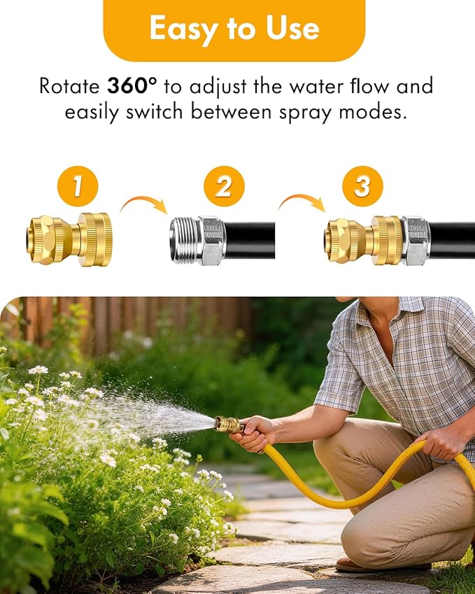 Twinkle Star Brass Hose Nozzle 3 Pack, Heavy Duty Brass Nozzle Power, Adjustable Twist Pressure Sprayer for Garden