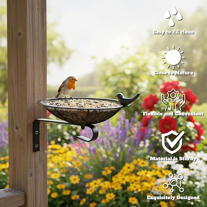 Metal Tray Bird Feeder - Spring Heavy Duty Mesh Seed Tray for Wild Birds Hummingbird, Wall Tree Fence Table Mountable Platform Feeder with Hanging Hook in Deck Balcony Garden Backyard