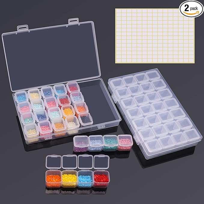 ARTDOT 56 Girds Storage Containers for Diamond Art Kits for Adults, 2 Pack Portable Bead Storage Container for Diamond Painting Accessories and Tools