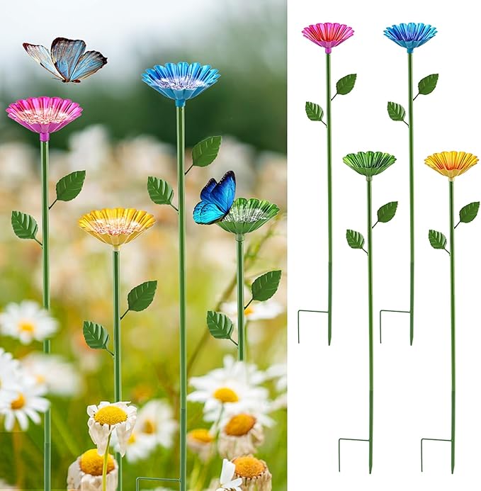 4 Pcs Metal Bee Watering Station, Flower Design Bee Feeder & Butterfly Bath Bowl, Colorful Outdoor Garden Decor for Yard, Patio, Lawn
