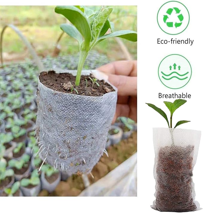 Tarklanda 100pcs Grow Bags, Biodegradable Non-Woven Plant Nursery Bags, 9.8*9.8 Inches, White, Indoor Use