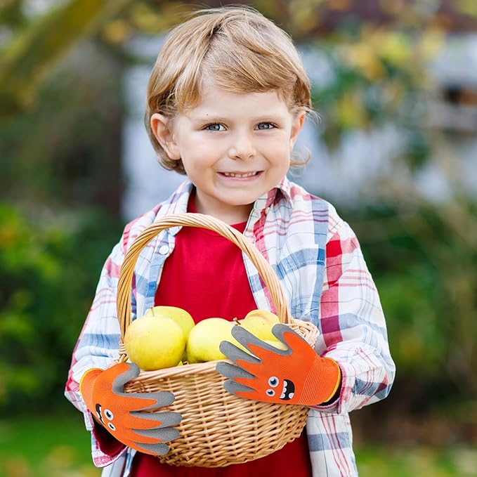 3 Pairs Kids Gardening Gloves Children Yard Work Gloves Soft Rubber Coated Garden Gloves for Toddlers Girls Boys
