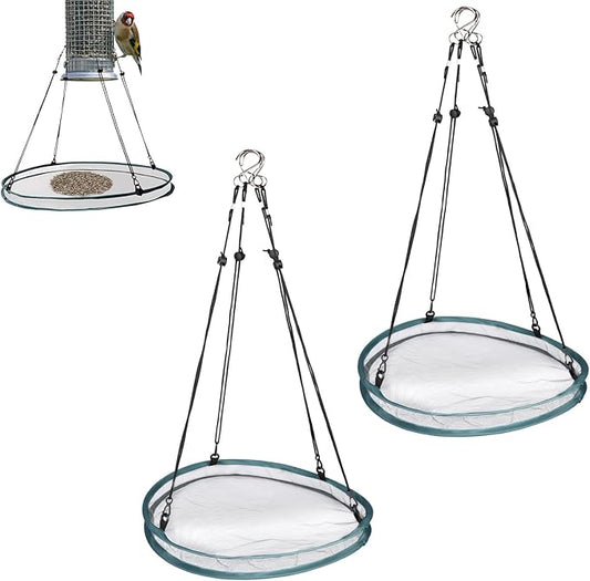 2pcs Bird Feeders for Outdoors, 16 Inch Bird Feeder Tray Large with 8 Hanging Ropes Hanging Mesh Seed Tray Platform for Yard Garden Backyard (Green)