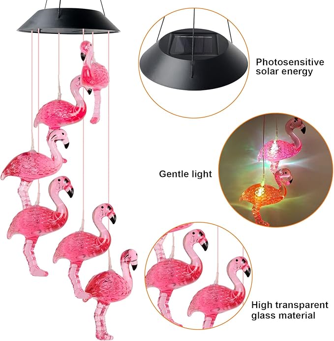 Flamingo Wind Chime, Bird windchimes, Solar Wind Chimes, Flamingo Decor, Wind-Chime Outdoor, Flamingogifts for Women, Gifts for Women, Mom Gifts, Gardengifts, Gardendecor, Yard Decor.
