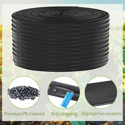 1640 ft 5/8" Drip Irrigation Tape Kit 15 mil Emitter Spacing 6" Flat Drip Tape with 140 PCS Drip Tape Connectors Automatic Irrigation Equipment for Garden Irrigation Emitter Flow:0.79 GPH
