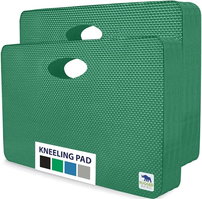 RUGGED RHINO Heavy Duty Patent Pending Kneeling Pad, 2 PK, Shock Absorbent Thick Knee Pads, Holds Up to 300 lbs, Protect Knees from Hard Concrete Surfaces, For Mechanics, Gardening, Gym, Pine Green