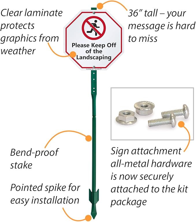 SmartSign 10 x 10 inch “Please Keep Off Of The Landscaping” LawnBoss Yard Sign with 3 foot Stake, 40 mil Laminated Rustproof Aluminum, Red, Black and White, Set of 1, Made in USA