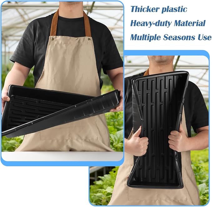 10-Pack Heavy-Duty 1020 Seed Trays – Durable, Extra-Thick Plastic Flats for Seed Starting, Microgreens & Transplanting – Fits 7.3'' Humidity Dome and 4'' Planter (21" x 11", 2.76" Deep, No Drain Hole)