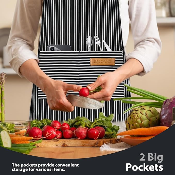 2 Pack Kitchen Aprons, Apron for Cooking with 2 Pockets, Unisex Adjustable Neck Strap Chef Aprons for Men Women