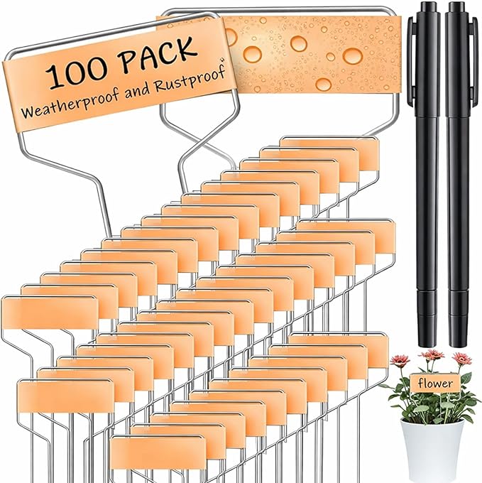 Moxweyeni 60 Pcs Metal Garden Tags Plant Labels for Garden Waterproof Plant Markers with 2 Permanent Pen Planting Nursery Tags Reusable Labels Stake for Plants (Copper,6 Inch)