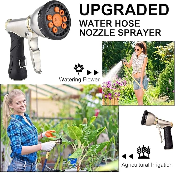 Garden Hose Nozzles 9 Adjustable Patterns Hose Spray Nozzle Heavy Duty Metal Hose Nozzle Spray Slip Resistant Water Sprayer for Cleaning/Watering Lawn Garden/Pets Shower/Car Washing
