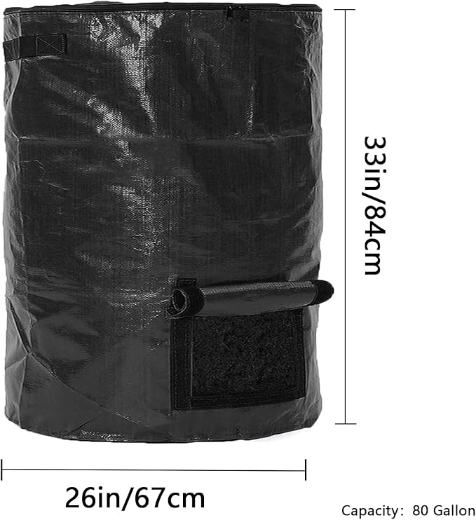 Compost bin Bags,Big Compost Bag,Garden Compost bin Bags,80 Gallon Compost bin for Garden Yard Garbage cans (Black 1pc)