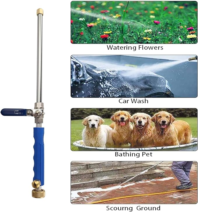 High Pressure Power Washer Attachment Wand, Hydro Jet Water Hose Nozzle,Watering Sprayer Cleaning Tool, Wand Lance for Gutter Patio Car Pet Window Glass Blue