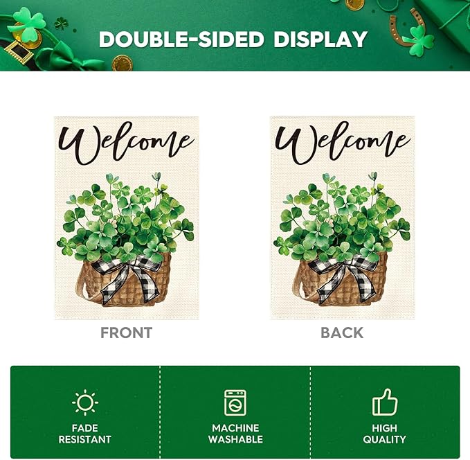 AVOIN colorlife St Patricks Day House Flag 28x40 Inch Double Sided Outside, Lucky Shamrocks Clovers Welcome Yard Outdoor Decoration