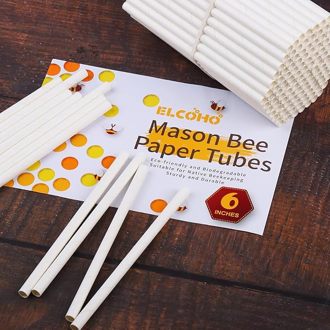 Elcoho 200 Pieces Bee Tube Refill Mason Bee Paper Inserts 6 Inches Bee Cardboard Tube Replacement Inserts Mason Bee Nesting Tubes Refills Inserts for Bee Houses and Supplies, Outdoor and Garden