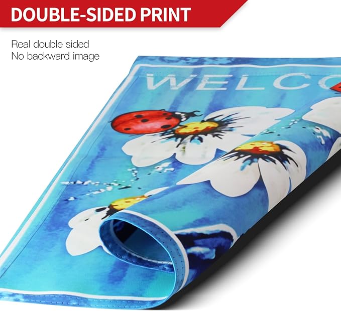 Anley Double Sided Premium Garden Flag, Spring Summer Daisy Jar and Ladybug Welcome Decorative Garden Flags for Home Decor - Weather Resistant & Double Stitched Yard Flags - 18 x 12.5 Inch