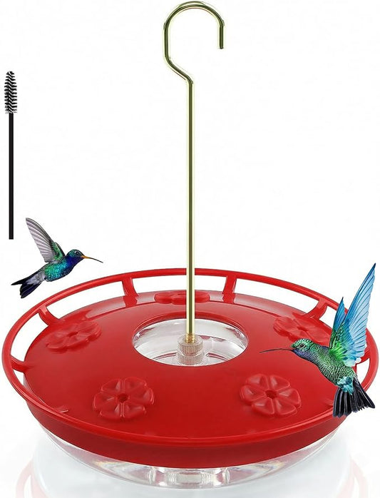 FEED GARDEN 16 oz Plastic Disc Hummingbird Feeders for Outdoors Hanging, Leak-Resistant Nectar Feeder with 5 Ports, Wide Mouth Easy Clean & Refill, Built-in Ant Moat for Garden Backyard