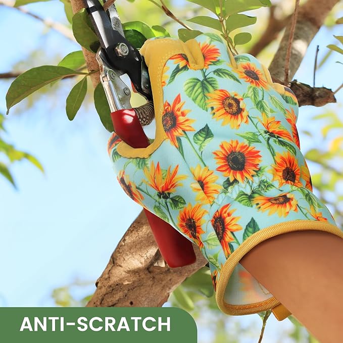 Pleneal Gardening Gloves for Women Men - Leather Garden Gloves Thorn Proof, Outdoor Protective Working Gloves for Weeding
