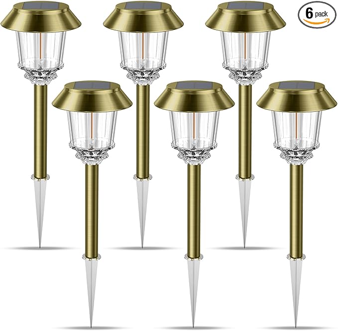 XMCOSY+ Solar Pathway Lights Waterproof - 6 Pack Solar Lights Outdoor, 10-40 LM Dimmable Outdoor Solar Light for Yard Pathway Garden Driveway Walkway (Bronze)