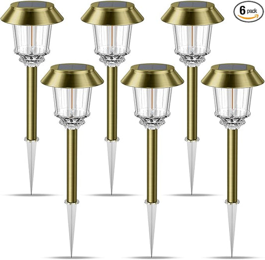 XMCOSY+ Solar Pathway Lights Waterproof - 6 Pack Solar Lights Outdoor, 10-40 LM Dimmable Outdoor Solar Light for Yard Pathway Garden Driveway Walkway (Bronze)