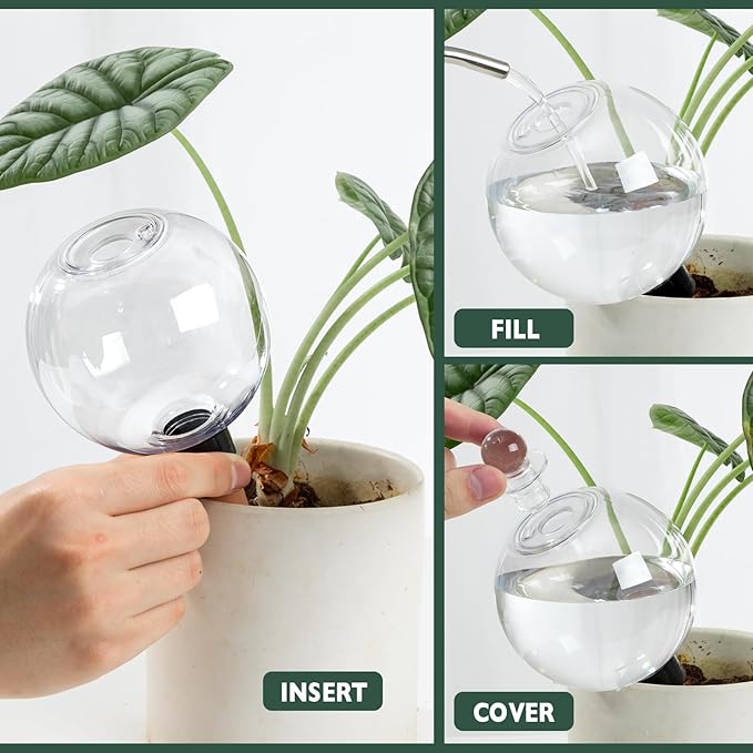 2 Pack Plant Watering Globes with Covers 17oz Self Watering Planter Insert, Plastic Water Bulbs, Indoor/Outdoor Plant Watering Devices for Automatic Drip Irrigation