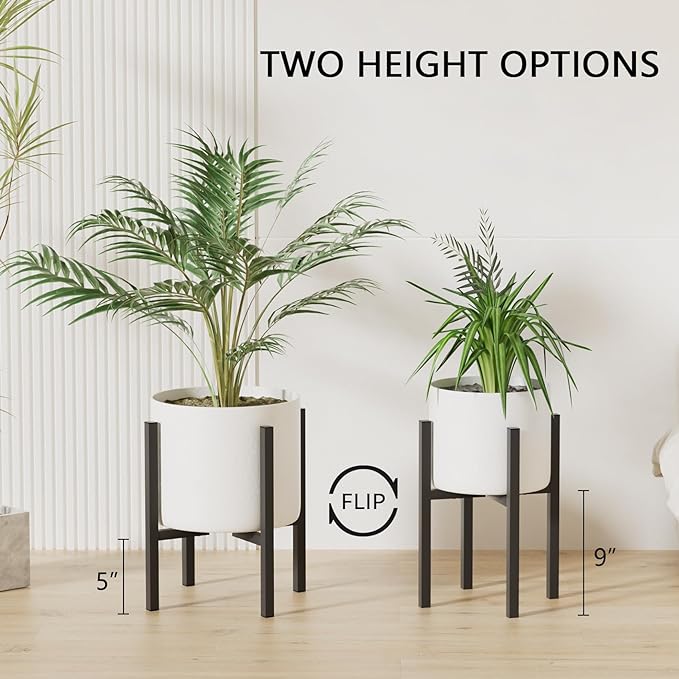 Adjustable Metal Plant Stand Indoor Outdoor - Fits 8 to 12 Inches Pots - Mid Century Modern Planter Stand Single Floor Flower Pot Holder Home Decor for Gardening Gifts