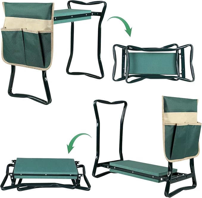 Foldable Garden Kneeler and Seat, Gardening Bench for Kneeling and Sitting, Garden Helper Seat with Tool Pocket, Eva Soft Foam Pad for Kneeling and Seating, Gifts for Women Men Seniors Gardener