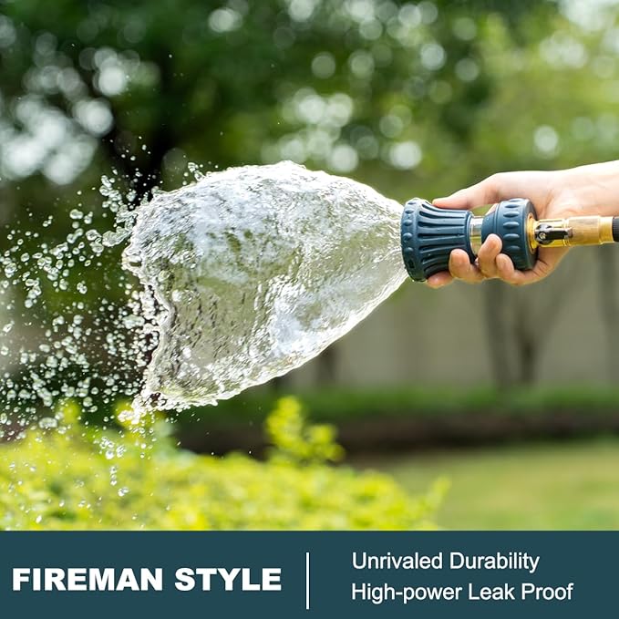 FANHAO Fireman Style Garden Hose Nozzle, Heavy Duty High Pressure Adjustable Sprayer, Leak-Proof Metal Fire Hose Sprayer Nozzle for for Car Washing, Patio Cleaning, Lawn & Pet Showering