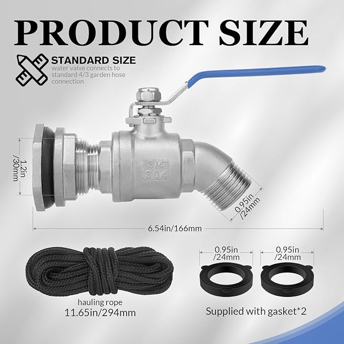 Rain Barrel Spigot Kit High Flow Water Barrel Faucet 3/4"NPT to 3/4"GHT 304 Lead-Free Compliant Stainless Steel Faucet for Rain Barrels,Rain Barrel Quarter Turn Spigot with Bulkhead Fitting