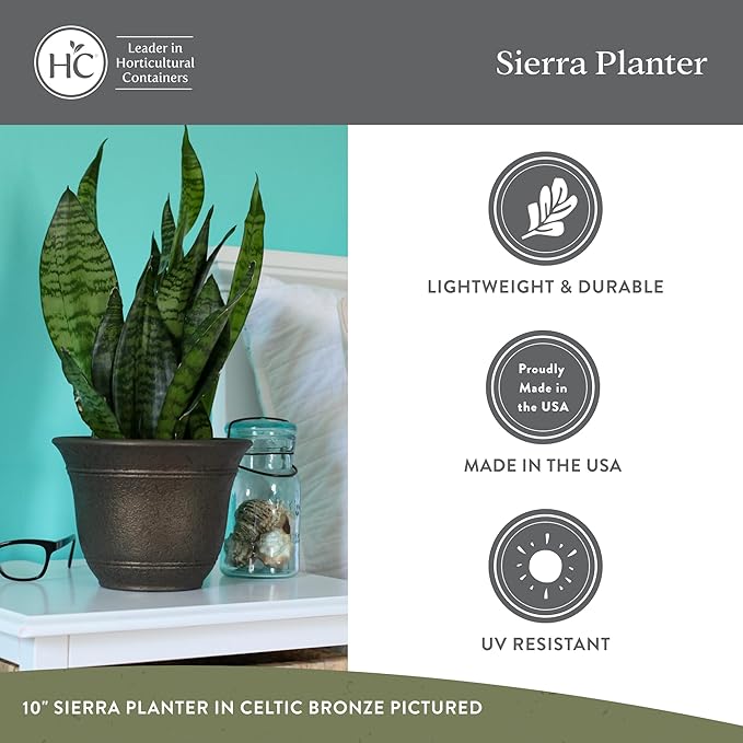The HC Companies Sierra Round Self-Watering Pot - Lightweight Plastic Planter for Herbs & More - Durable Plant Pots for Indoor Plants & Outdoor Plants (16” Arizona Sand, Pack of 2)