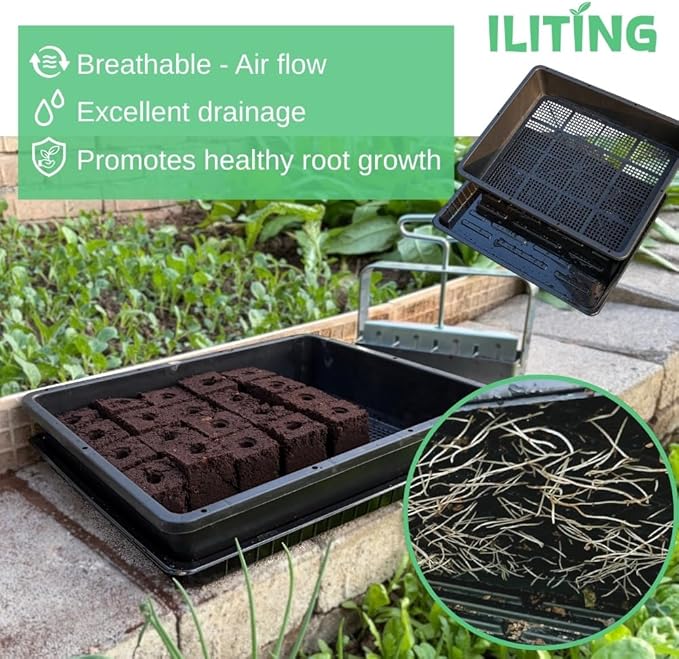 Soil Blocking Trays 5-Set 15x12inch Mesh Trays Flat Plant Tray with Humidity Domes, Nursery Supply for Microgreen, Seed Starting, Indoor Gardening, and Greenhouse